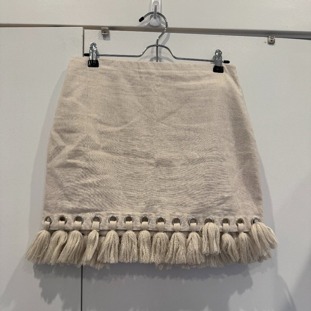 Lulus Belinda Beige Tassel Mini Skirt – Size M (Sold Out Online!)
